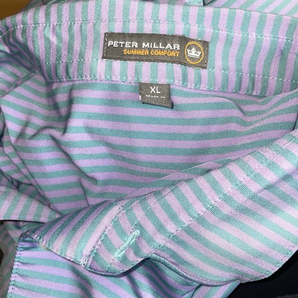 Peter Millar Other - Peter Millar Summer Comfort Polo Golf Performance Purple w Teal Stripes Size XL
